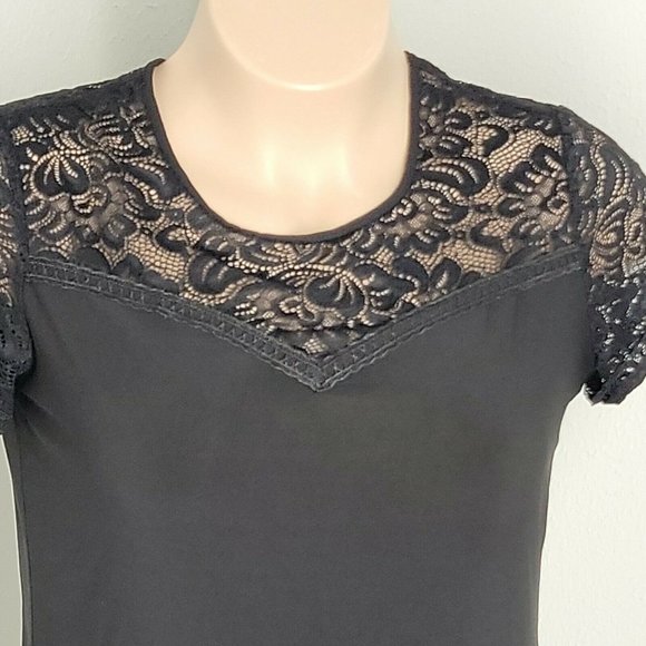 Perception Concept Cute Stretchy Shirt Blouse ~ Sz L ~ Black ~ Short Sleeve - Picture 3 of 5